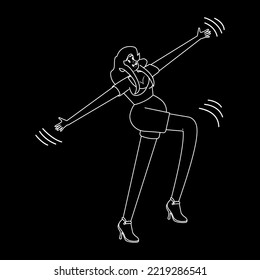 Isolated happy woman dancing black and white silhouette Vector