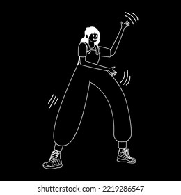 Isolated happy woman dancing black and white silhouette Vector