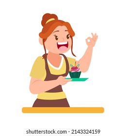 Isolated happy woman making a dessert Vector illustration