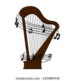 Isolated harp with a musical pentagram around. Vector illustration design