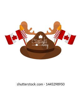 Isolated hat with moose horns and firework rockets. Canada day - Vector