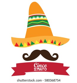 Isolated hat and a mustache, CInco de mayo vector illustration
