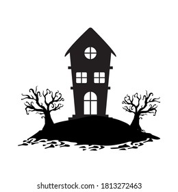 Isolated haunted house in dry forest silhouette , Home real estate building residential architecture property and city theme Vector illustration