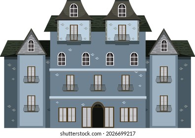 Isolated haunted mansion facade illustration