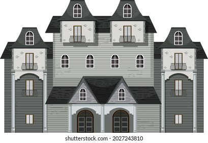 Isolated haunted mansion facade illustration