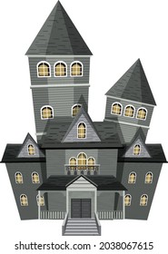 Isolated haunted mansion facade illustration