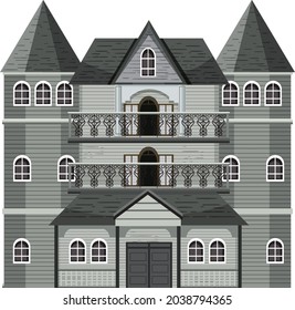 Isolated haunted mansion facade illustration