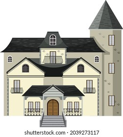 Isolated haunted mansion facade illustration