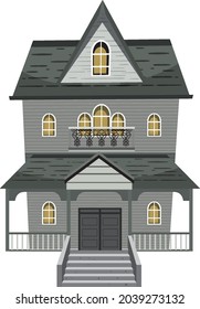 Isolated haunted mansion facade illustration