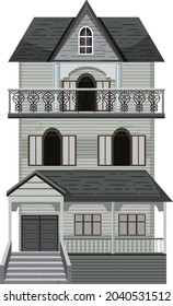 Isolated haunted mansion facade illustration