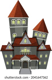 Isolated haunted mansion facade illustration