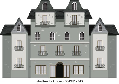 Isolated haunted mansion facade illustration