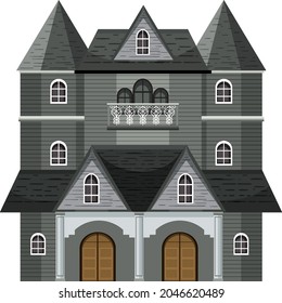 Isolated haunted mansion facade illustration