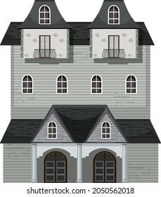 Isolated haunted mansion facade illustration