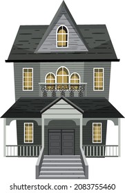 Isolated haunted mansion facade illustration