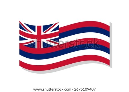 Isolated Hawaii state flag design. Hawaii wavy flag digital vector 3d illustration. Fluttering flag. Grey shadow, white background.