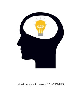 Isolated head of a person with a lightbulb on a white background