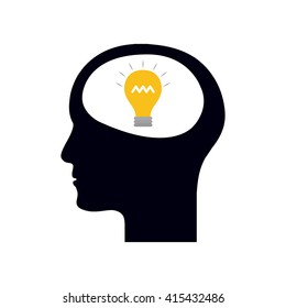 Isolated head of a person with a lightbulb on a white background