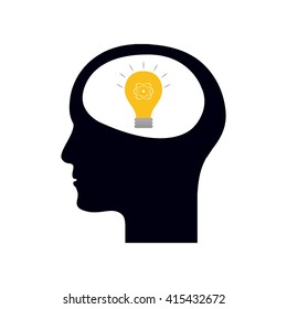 Isolated head of a person with a lightbulb with a science icon on a white background