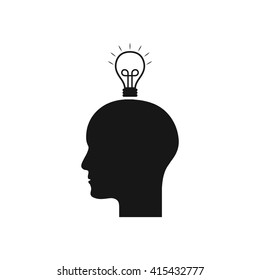 Isolated head of a person and a sketch of a lightbulb on a white background