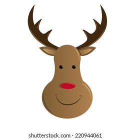 an isolated head of a reindeer with a red nose for christmas
