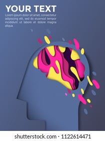 Isolated head silhouette and colored brain