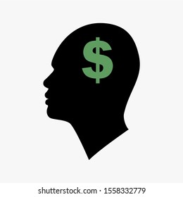 isolated head silhouette with Dollar Sign icon,vector.