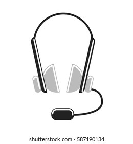 Isolated headphones on white background. Headphone and earphone. Audio equipment. Microphone.
