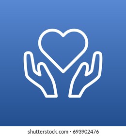 Isolated Heart In Hand Outline Symbol On Clean Background. Vector Health Care Element In Trendy Style.