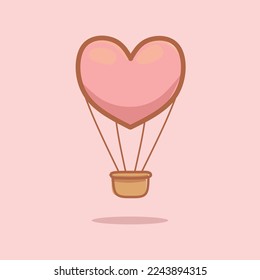 Isolated Heart Hote Air Balloon Cartoon Vector Icon Illustration. Suitable for valentine, love, wedding design concept.