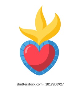 Icono de corazón aislado con hojas - Ilustración vectorial