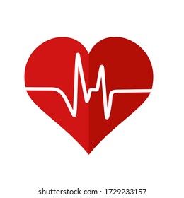 isolated heart on the white background. heart with cardiograph. medicine cardiogram icon.  illustration of heartbeat. 