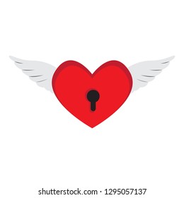 Isolated heart padlock with wings. Vector illustration design