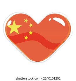 Forma de corazón aislada con la bandera del vector de China