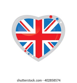 Isolated heart shape with the flag of the United Kingdom on a white background