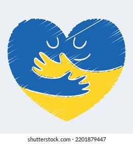 Isolated heart shape with hands hugging itself Help Ukraine Vector