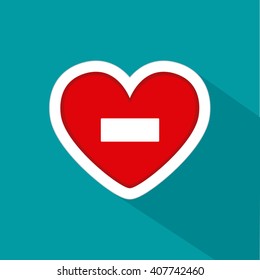 Isolated heart shape with a negative symbol on a colored background