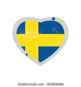 Isolated heart shape with the swedish flag on a white background
