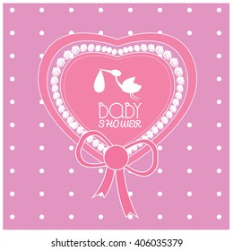 Isolated heart shaped sticker with a silhouette of a stork and text