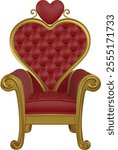 isolated heart shaped throne realistic illustration. gold and red 3d throne front view
