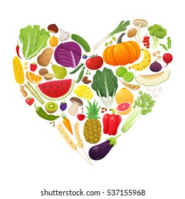 Isolated Heart Silhouette Made Fruits Vegetables Stock Vector (Royalty ...