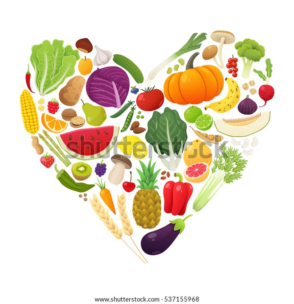 Isolated Heart Silhouette Made Fruits Vegetables Stock Vector (Royalty ...