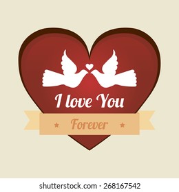 Isolated heart with text and birds. Vector illustration