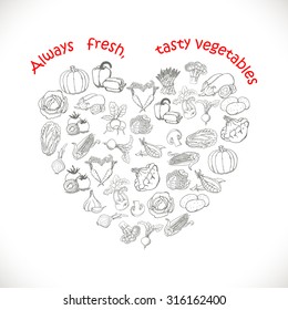 Isolated heart of vegetables. Vector illustrations. Vector illustration for your design