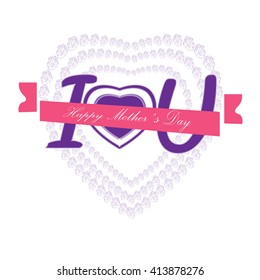 Isolated hearts composed by flowers and text on a white background for mother's day celebrations