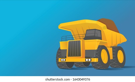 isolated heavy duty loaded yellow mining truck toy in clean blue background with blank space text for custom use for web page or presentation vector illustration