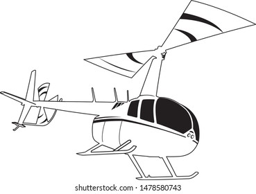 Isolated helicopter vector. Black and white vector helicopter. Vector illustration, Robinson R66