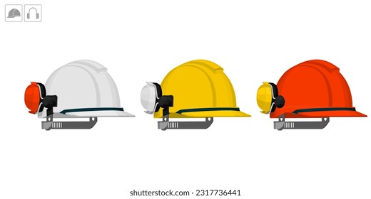 Isolated helmet and earmuffs no use on white background