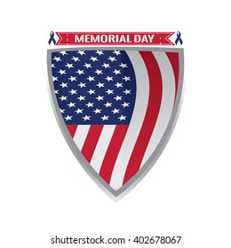 Isolated heraldry shield with the american flag, a pair of peace symbols and text