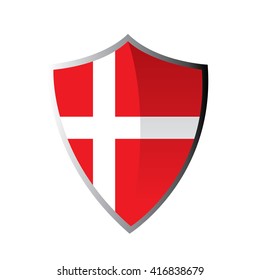 Isolated heraldry shield with the danish flag on a white background